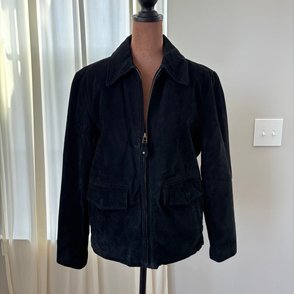 Vintage 90s Distressed Black Suede Leather Bomber Jacket Quilted Lining No Size